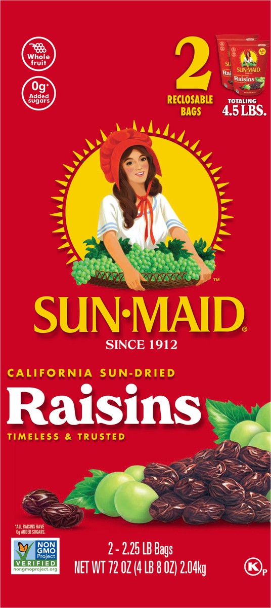 slide 11 of 12, Sun-Maid California Sun-Dried Raisins 1 Box/2-Pack/2.25lb Bags, 