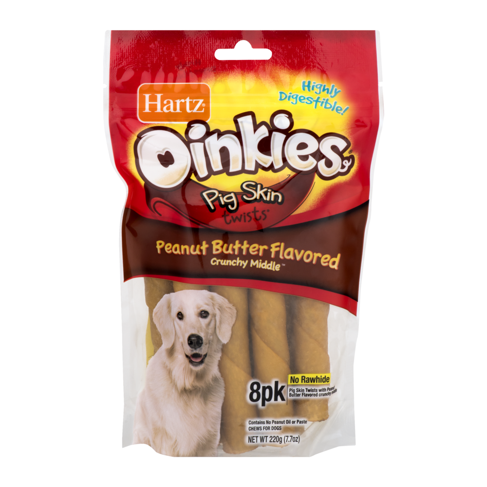 slide 1 of 1, Hartz Chews for Dogs Twists Pig Skin Peanut Butter Flavored, 8 ct