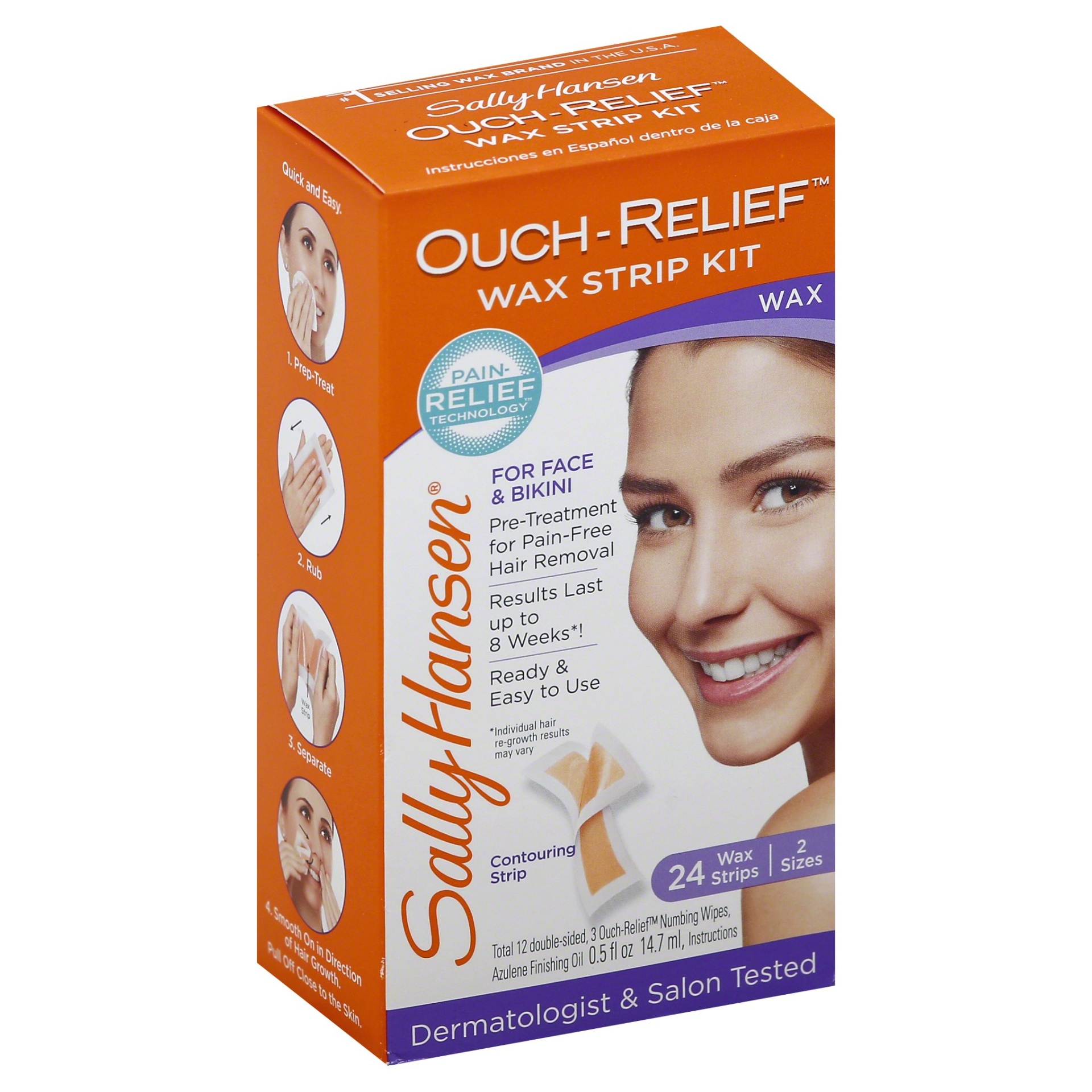 slide 1 of 5, Sally Hansen Ouch-Relief Wax Strips for Face and Bikini, 24 ct