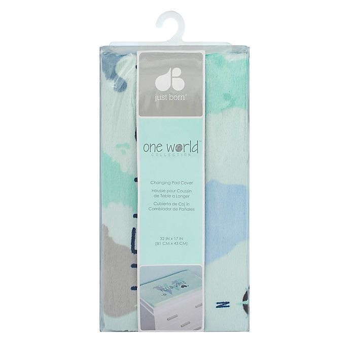 slide 3 of 3, Just Born One World Collection Dear World Changing Pad Cover - Blue, 1 ct