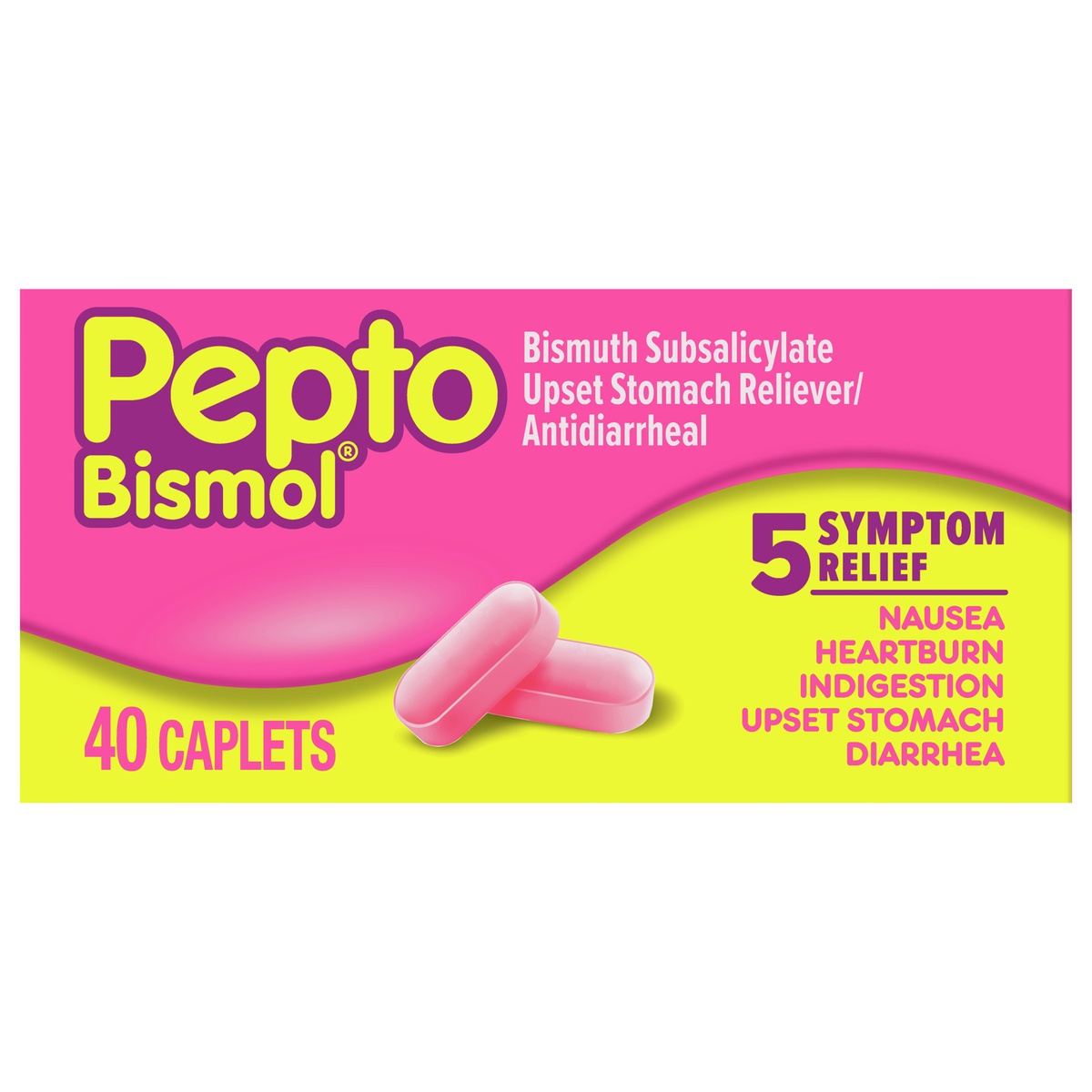 slide 1 of 2, Pepto-Bismol Pepto Bismol Caplets for Nausea, Heartburn, Indigestion, Upset Stomach, and Diarrhea 40 ct, 40 ct