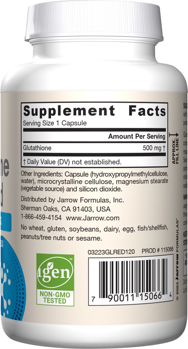 slide 5 of 5, Jarrow Formulas Glutathione Reduced 500mg - 120 Veggie Capsules - Intracellular Antioxidant - Promotes Recycling of Vitamins C & E - Gluten Free - Vegan, 120 ct