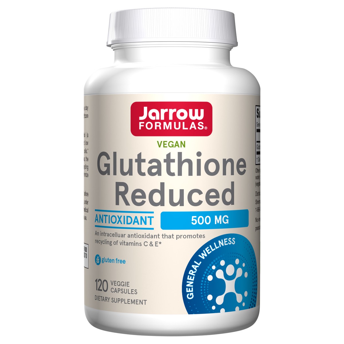 slide 2 of 5, Jarrow Formulas Glutathione Reduced 500mg - 120 Veggie Capsules - Intracellular Antioxidant - Promotes Recycling of Vitamins C & E - Gluten Free - Vegan, 120 ct