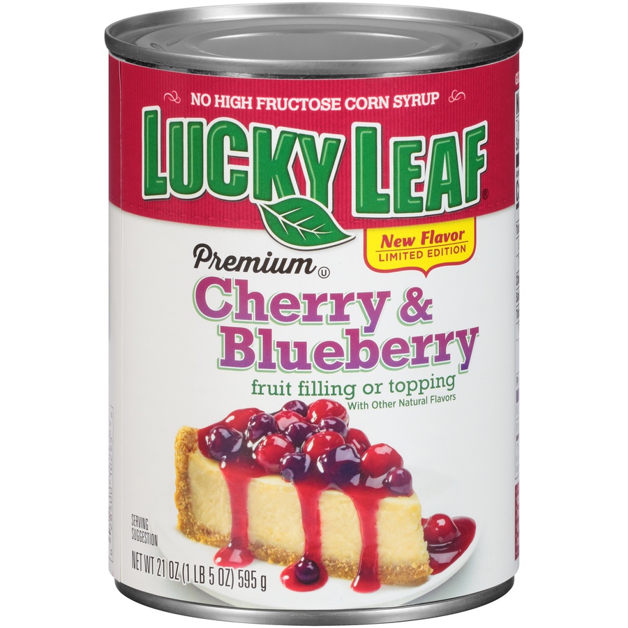 slide 1 of 6, Lucky Leaf Premium Cherry & Blueberry Fruit Filling or Topping, 21 oz