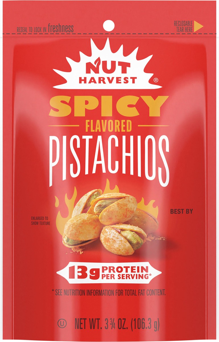 slide 4 of 8, Nut Harvest Pistachios Spicy Flavored, 3.75 oz