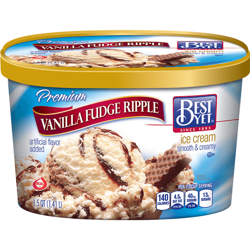 slide 1 of 1, Best Yet Premium Vanilla Fudge Ripple Ice cream, 48 fl oz