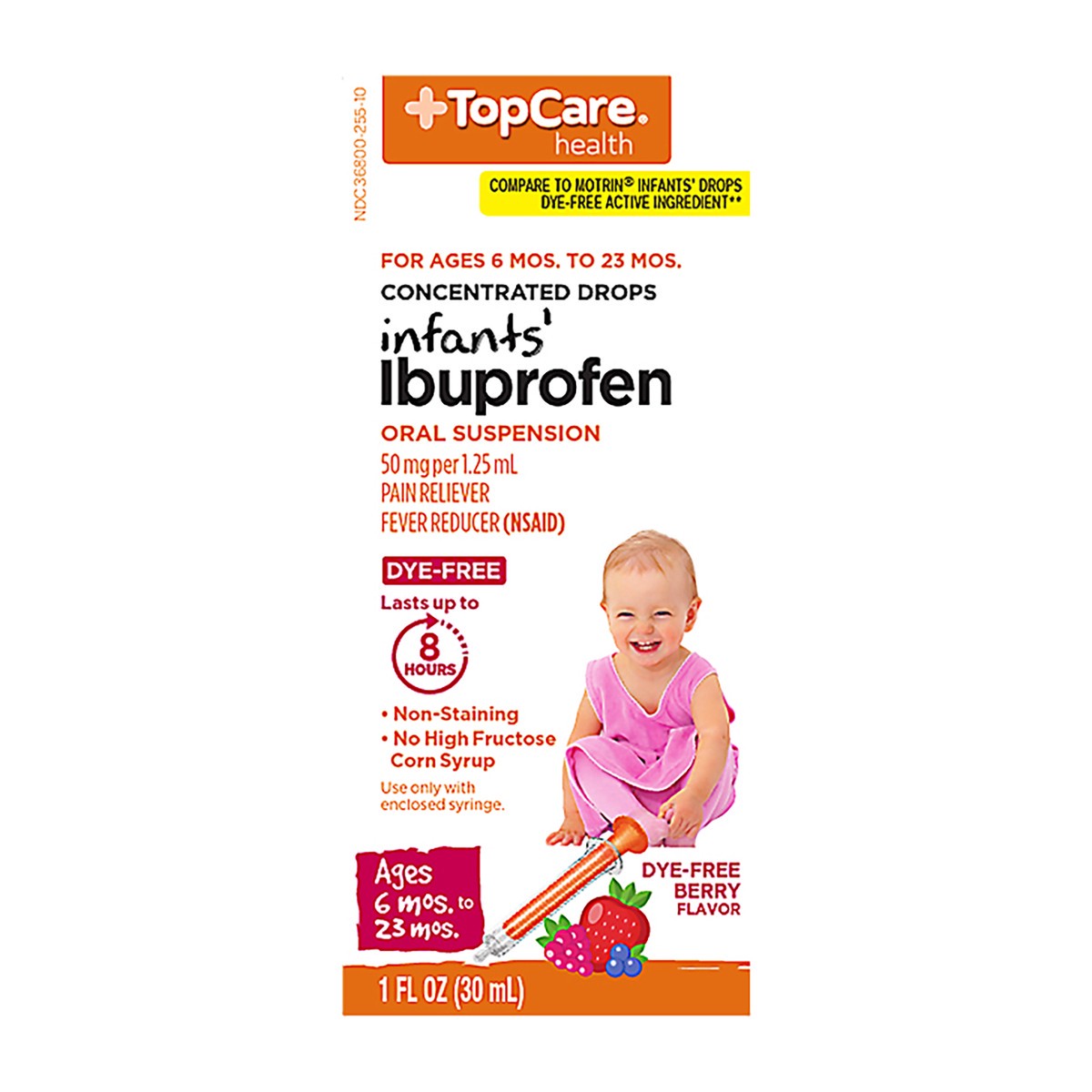 slide 1 of 9, TopCare Health 50 mg Berry Flavor Infants' Ibuprofen 1 fl oz, 1 fl oz