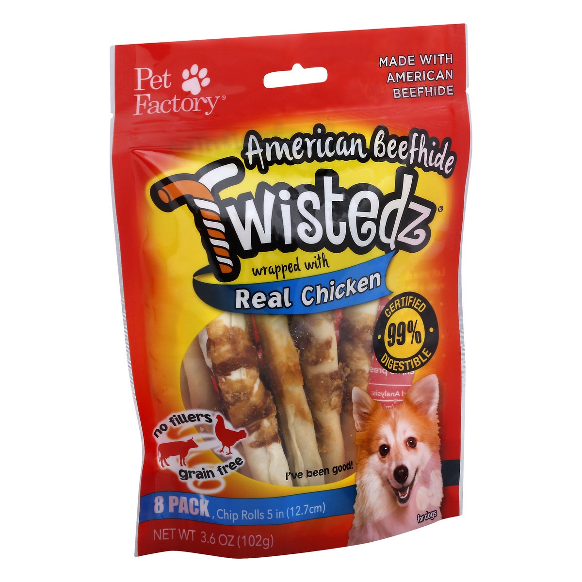 slide 2 of 11, Pet Factory American Beefhide Dog Chews, Twistedz Wrapped With Real Chicken 5" 8Ct, 3.6 oz