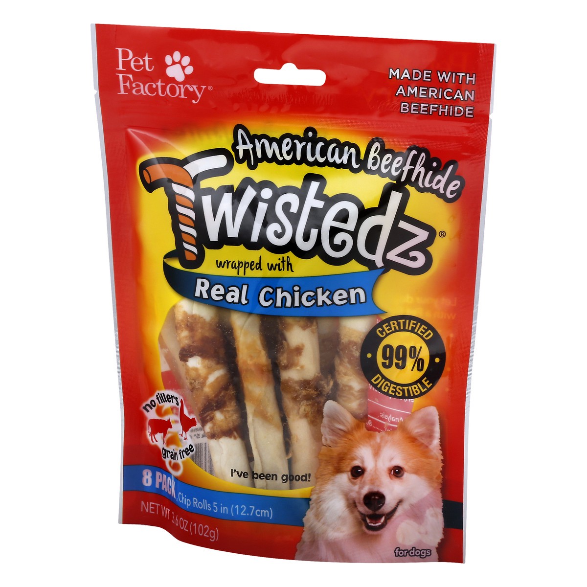 slide 3 of 11, Pet Factory American Beefhide Dog Chews, Twistedz Wrapped With Real Chicken 5" 8Ct, 3.6 oz