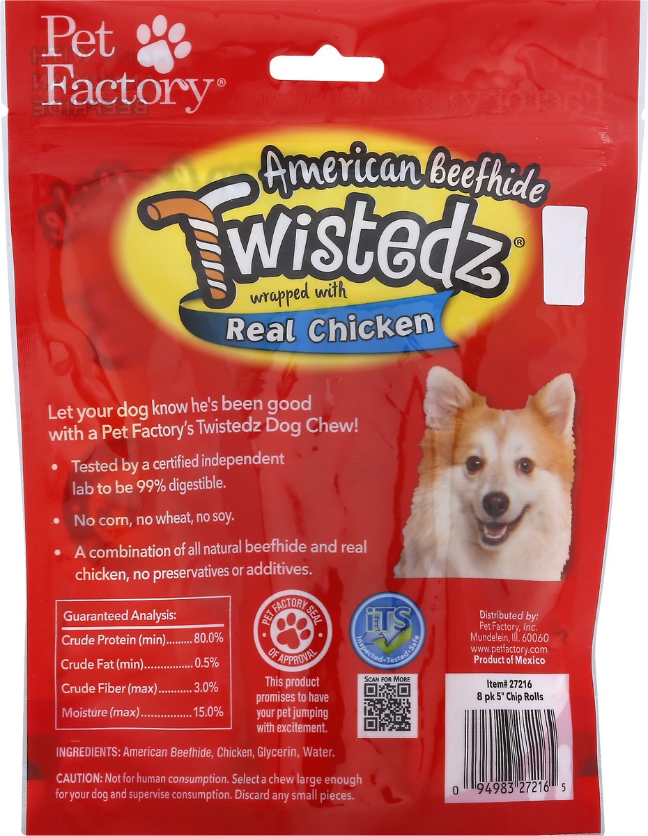 slide 9 of 11, Pet Factory American Beefhide Dog Chews, Twistedz Wrapped With Real Chicken 5" 8Ct, 3.6 oz