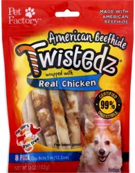 Pet Factory American Beefhide Dog Chews, Twistedz Wrapped With Real Chicken 5" 8Ct