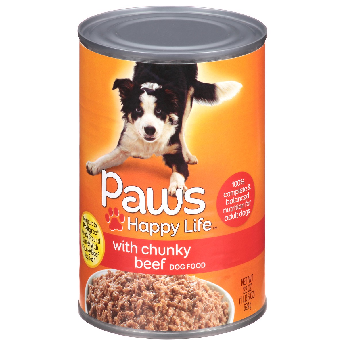 slide 3 of 9, Paws Happy Life Chunky Beef Dog Food 22 oz, 22 oz