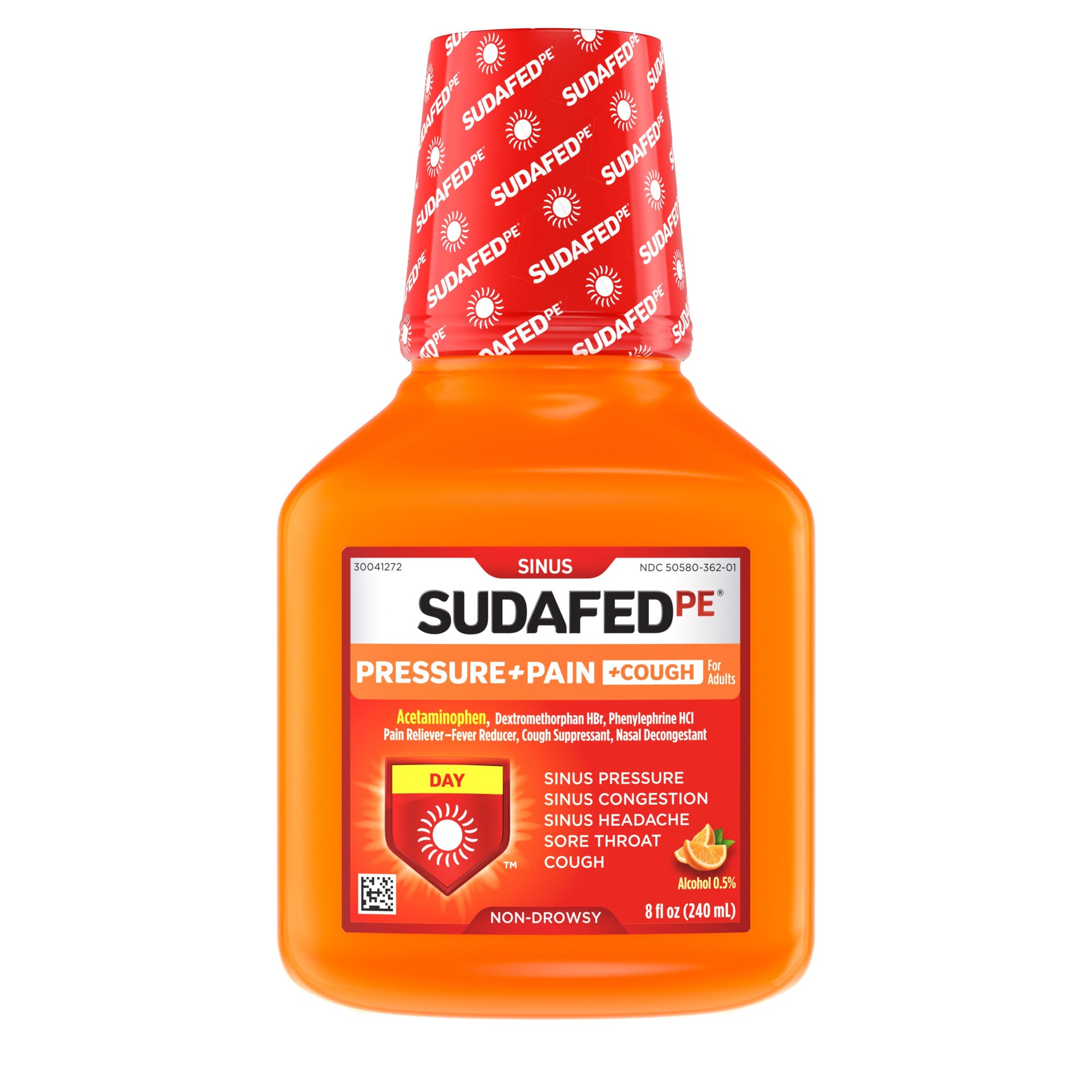 slide 3 of 5, SUDAFED PE Pressure + Pain + Cough Liquid, Orange, 8 Fl. Oz, 8 fl oz