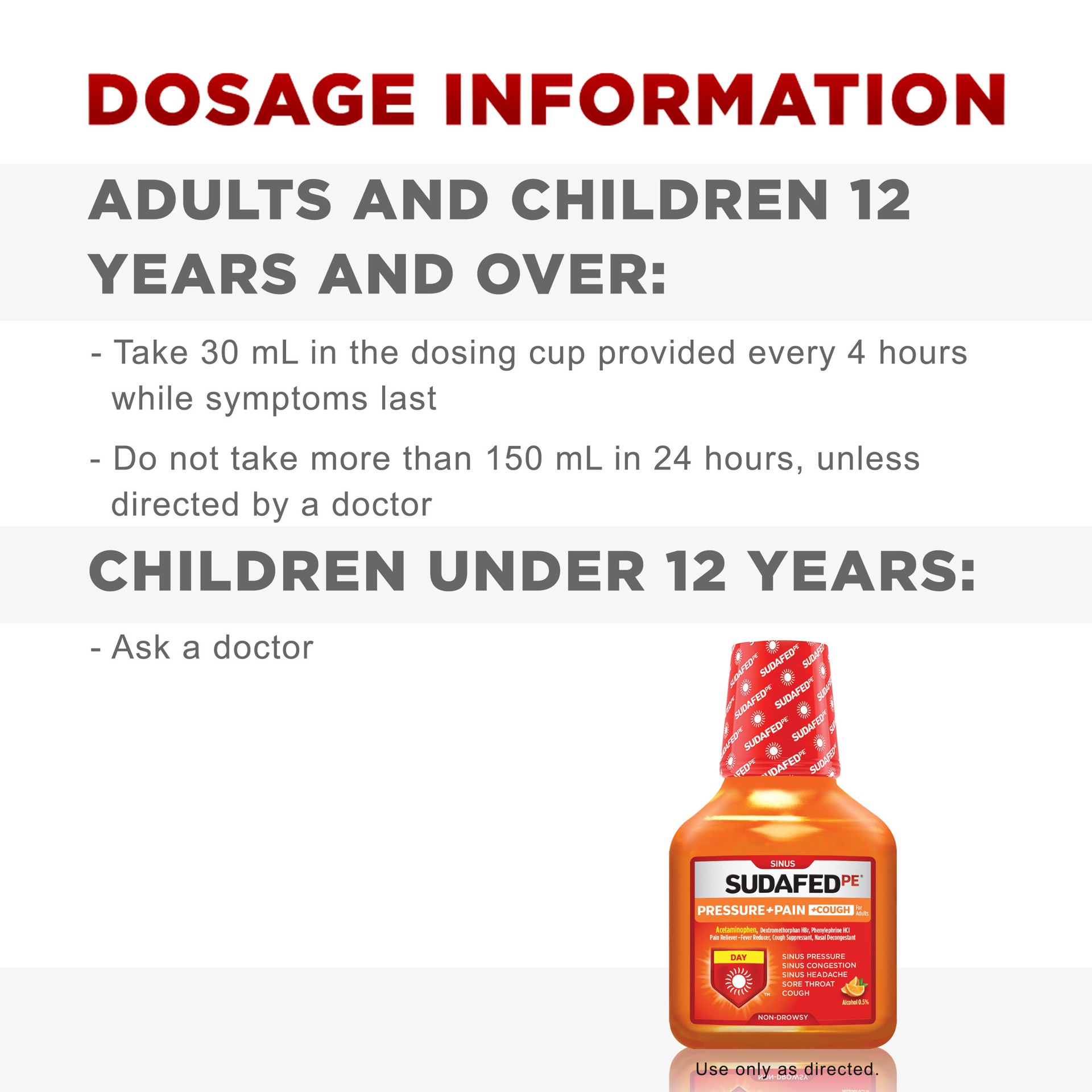 slide 4 of 5, SUDAFED PE Pressure + Pain + Cough Liquid, Orange, 8 Fl. Oz, 8 fl oz