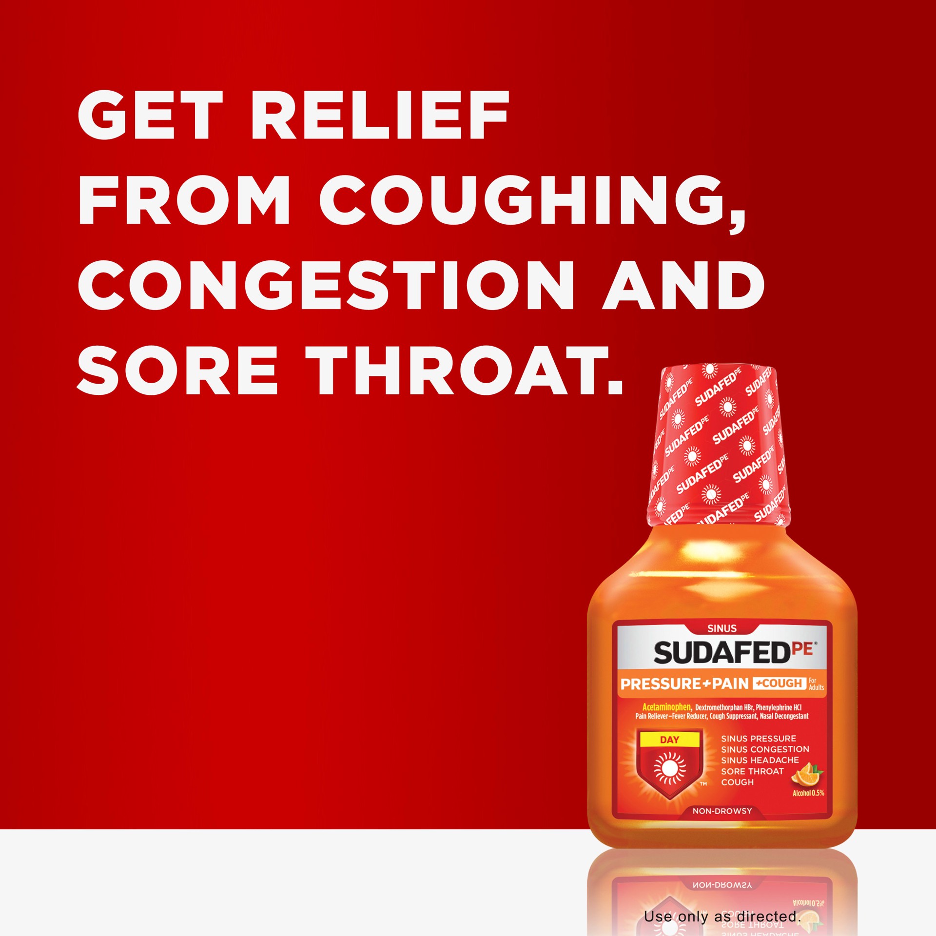 slide 5 of 5, SUDAFED PE Pressure + Pain + Cough Liquid, Orange, 8 Fl. Oz, 8 fl oz