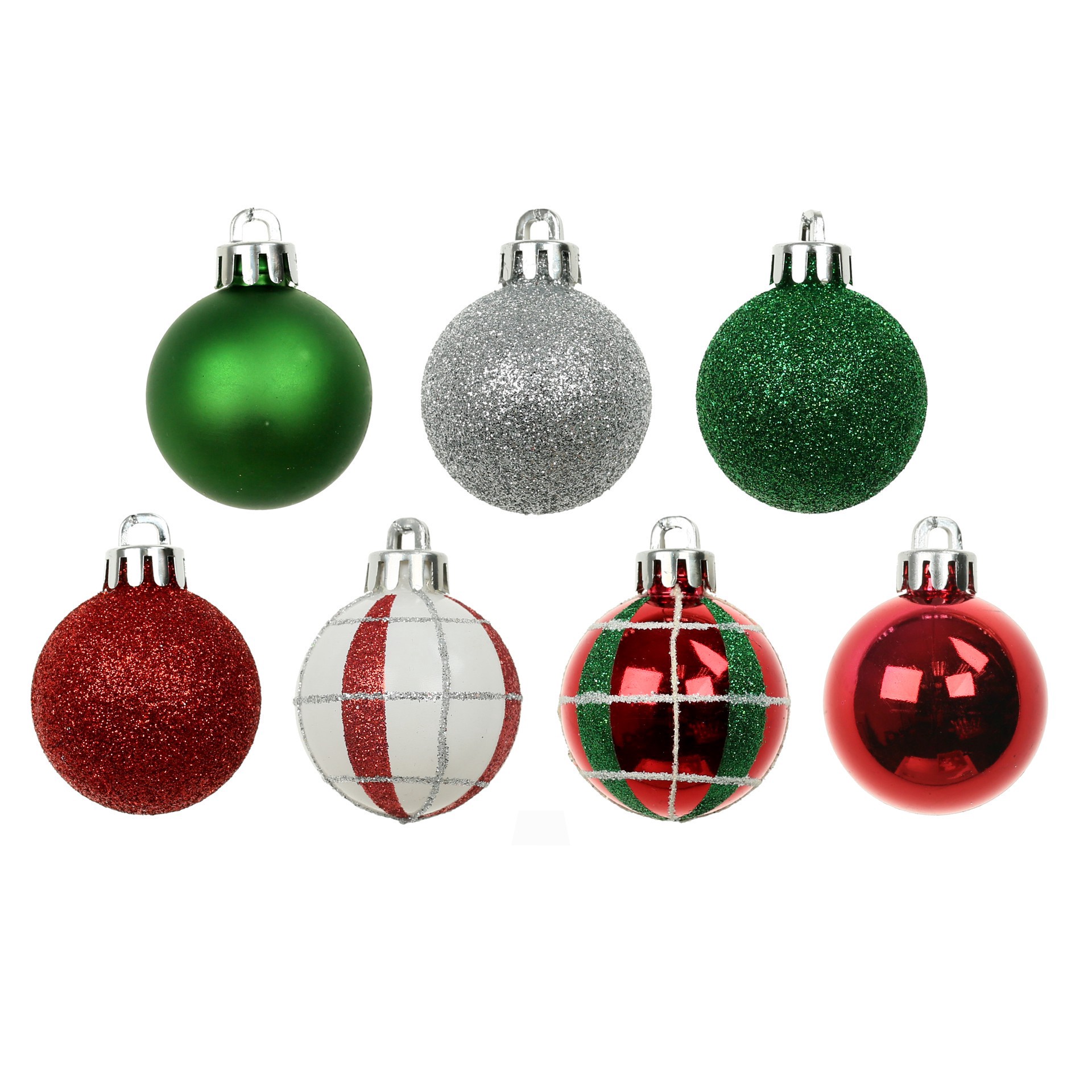 slide 3 of 3, 7 Pack 1.5" Red, Green, White & Silver Shatterproof Ball Ornaments By Ashland, 7 ct