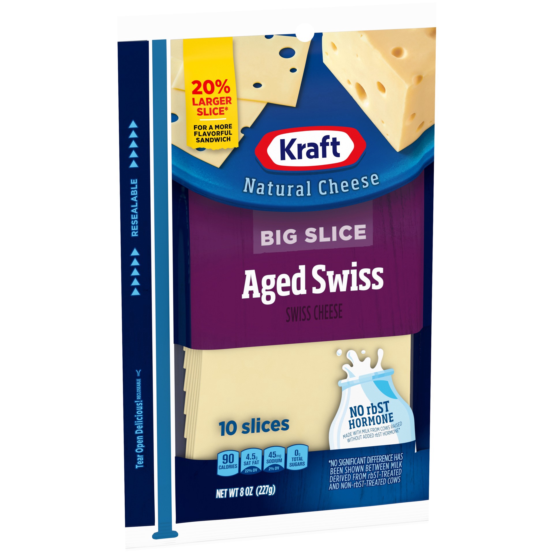 slide 12 of 17, Kraft Big Slice Aged Swiss Cheese Slices, 10 ct Pack, 8 oz