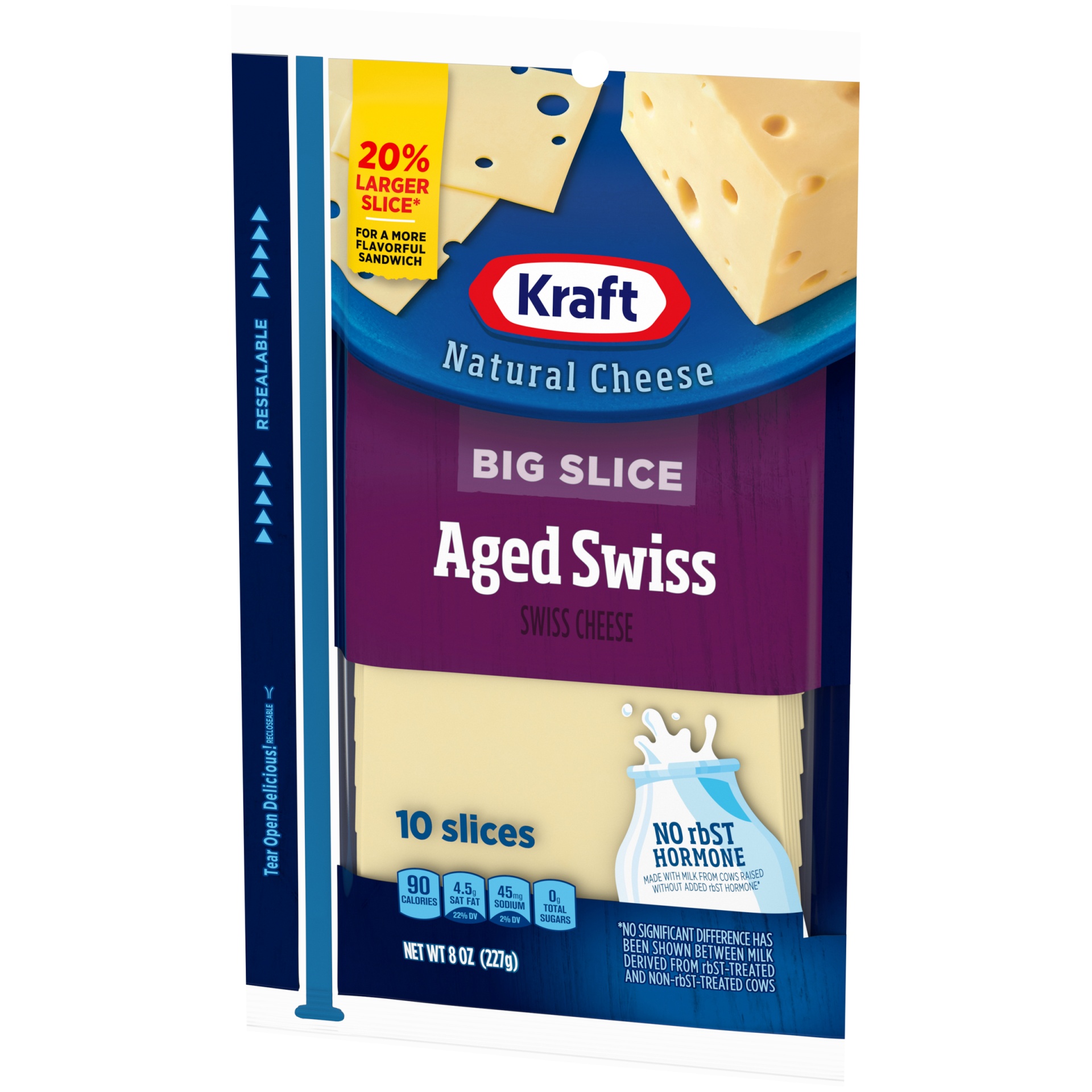slide 6 of 9, Kraft Big Slice Aged Swiss Cheese Slices Pack, 8 oz