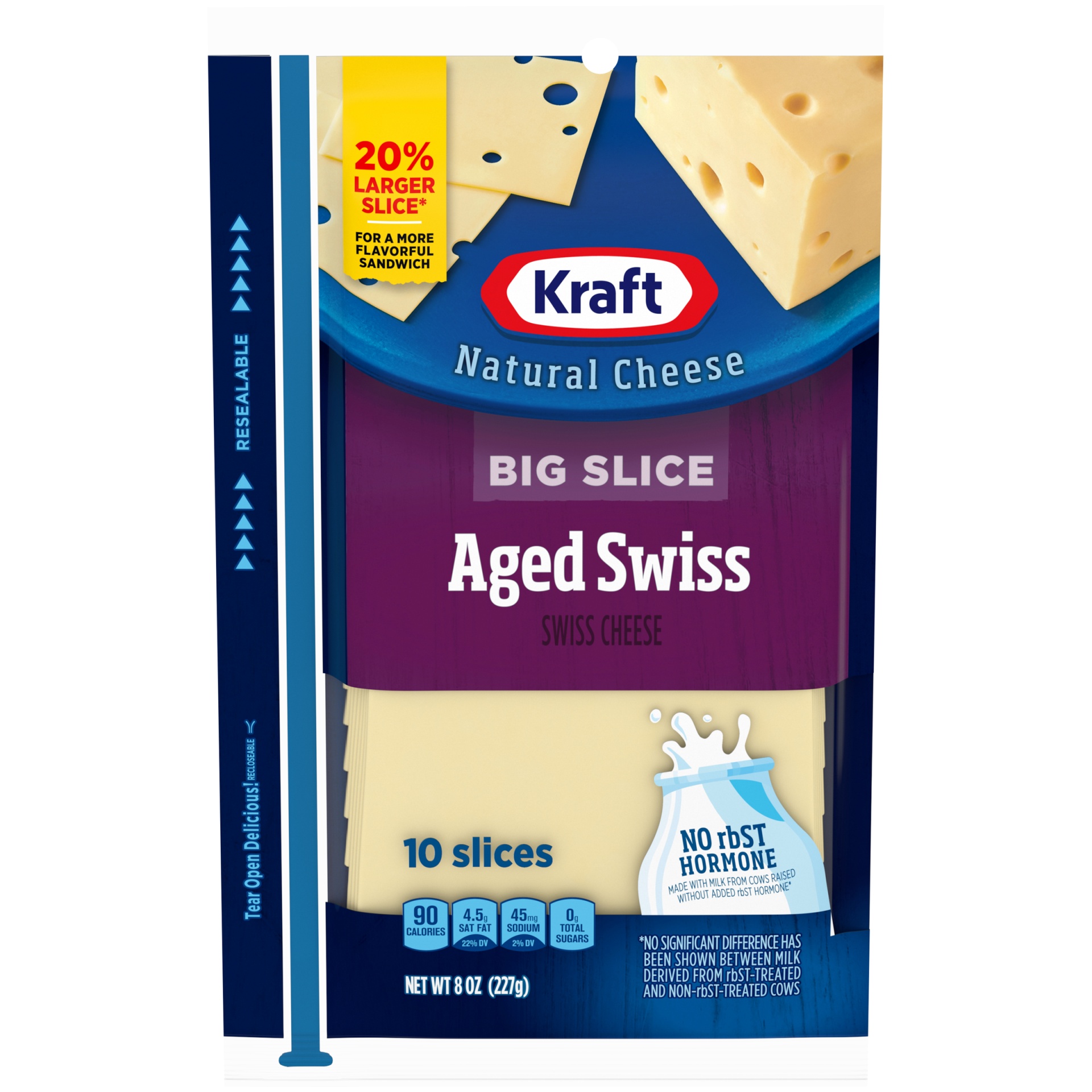 slide 1 of 9, Kraft Big Slice Aged Swiss Cheese Slices Pack, 8 oz