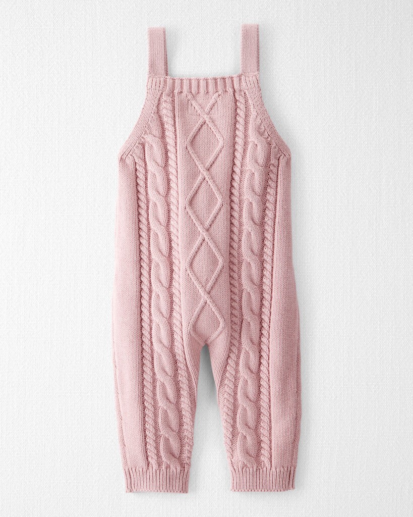slide 3 of 4, Littleplanet Baby Girl Organic Cotton Cable Knit Overalls Pink 3M, 1 ct