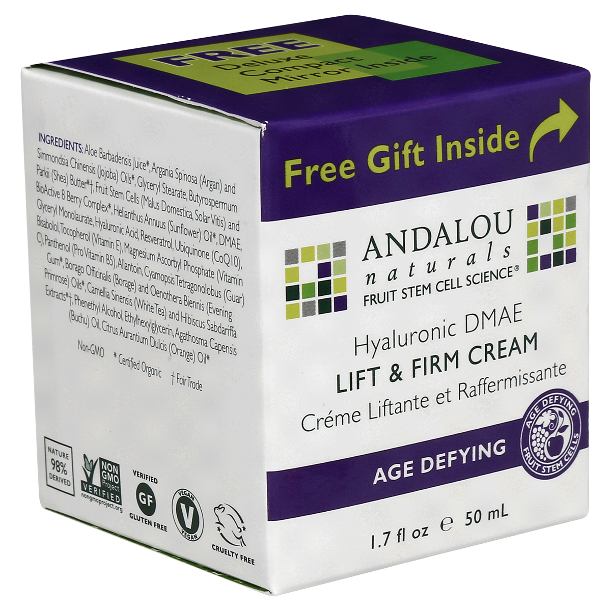 slide 2 of 8, Andalou Naturals Hyaluronic Dmae Lift & Firm Age Defying Cream, 1.7 fl oz