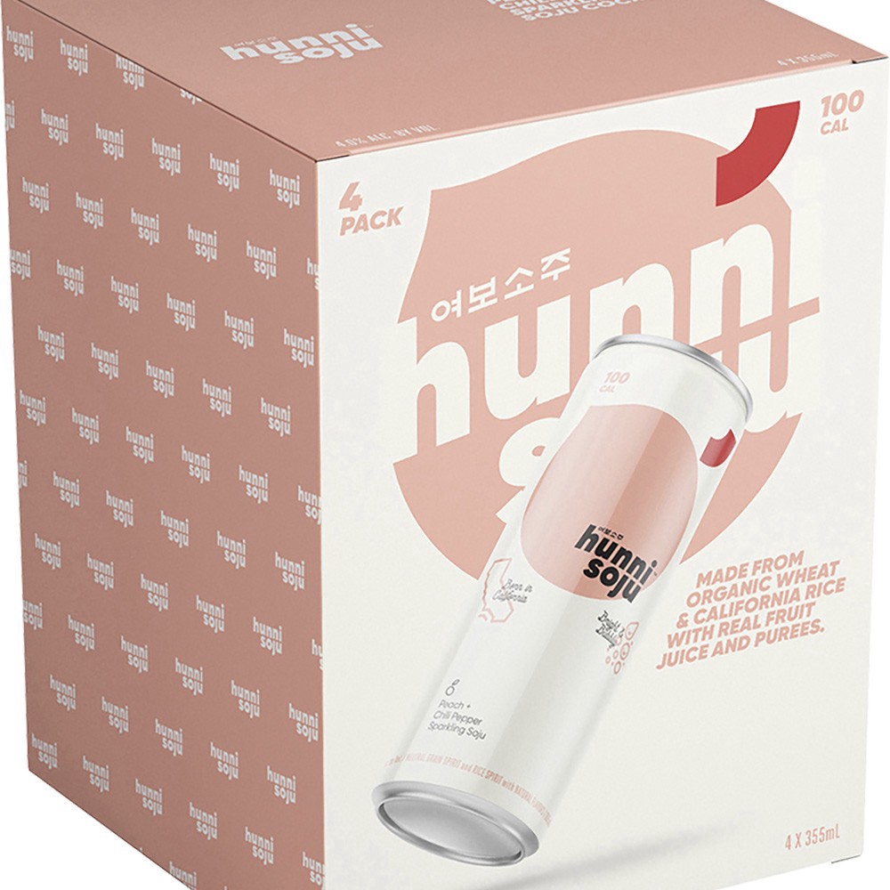 slide 1 of 1, Hunni Soju Sparkling Soju, Peach + Chili Pepper, 4 Pack, 4 ct