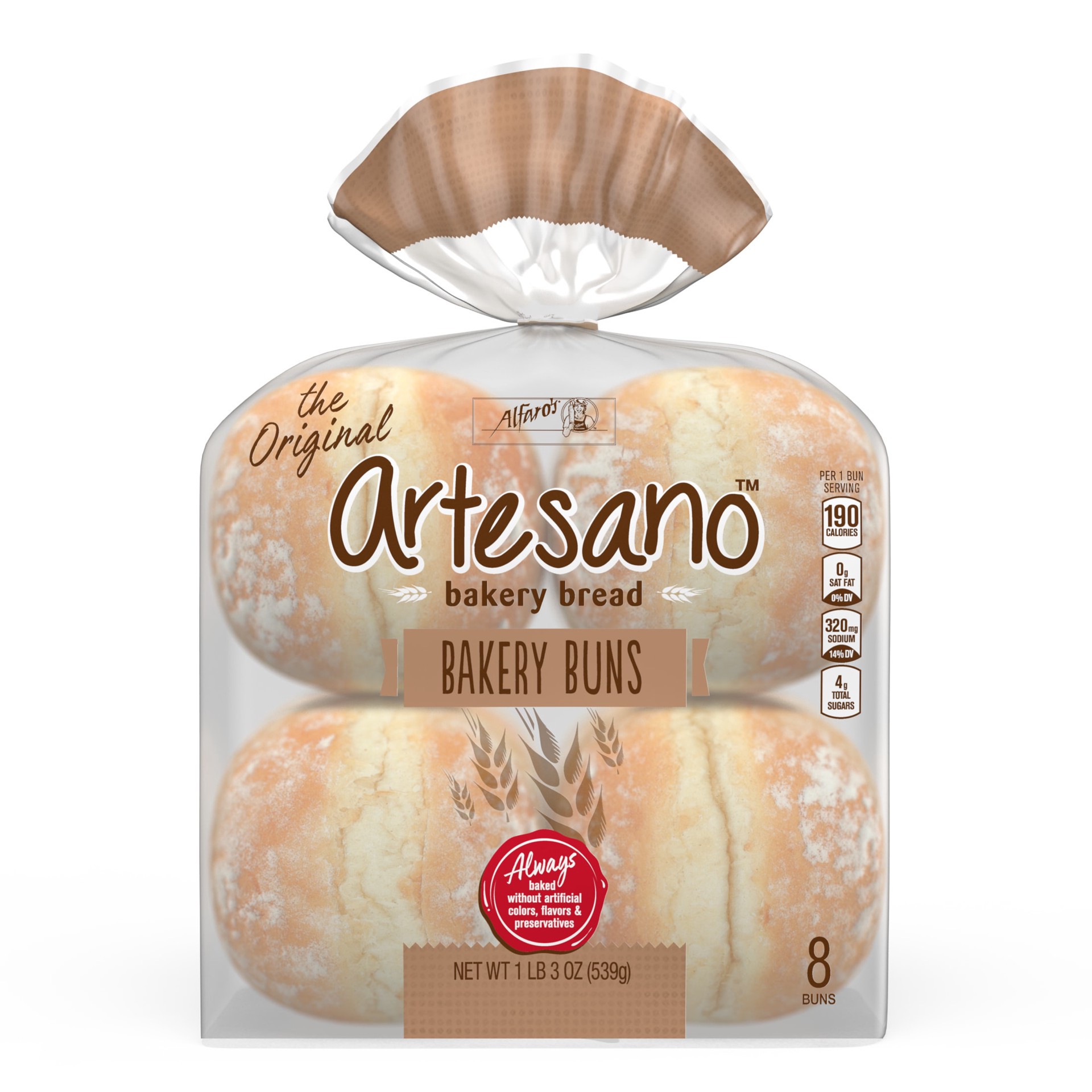 slide 6 of 7, Alfaro's Artesano White Bakery Buns, 8 count, Hamburger Buns, 19 oz Bag, 8 ct