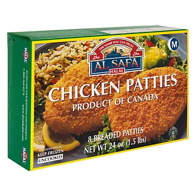 slide 1 of 1, Al Safa Halal Chicken Patties Breaded, 8 ct