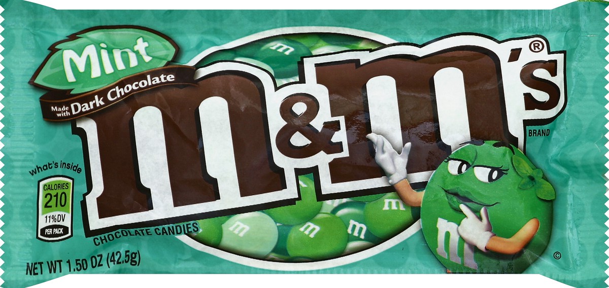 slide 2 of 6, M&M's Mint Dark Chocolate Candy Singles Size 1.5-Ounce Pouch 24-Count Box, 1.5 oz