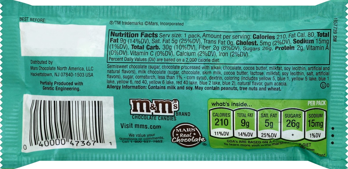 slide 3 of 6, M&M's Mint Dark Chocolate Candy Singles Size 1.5-Ounce Pouch 24-Count Box, 1.5 oz