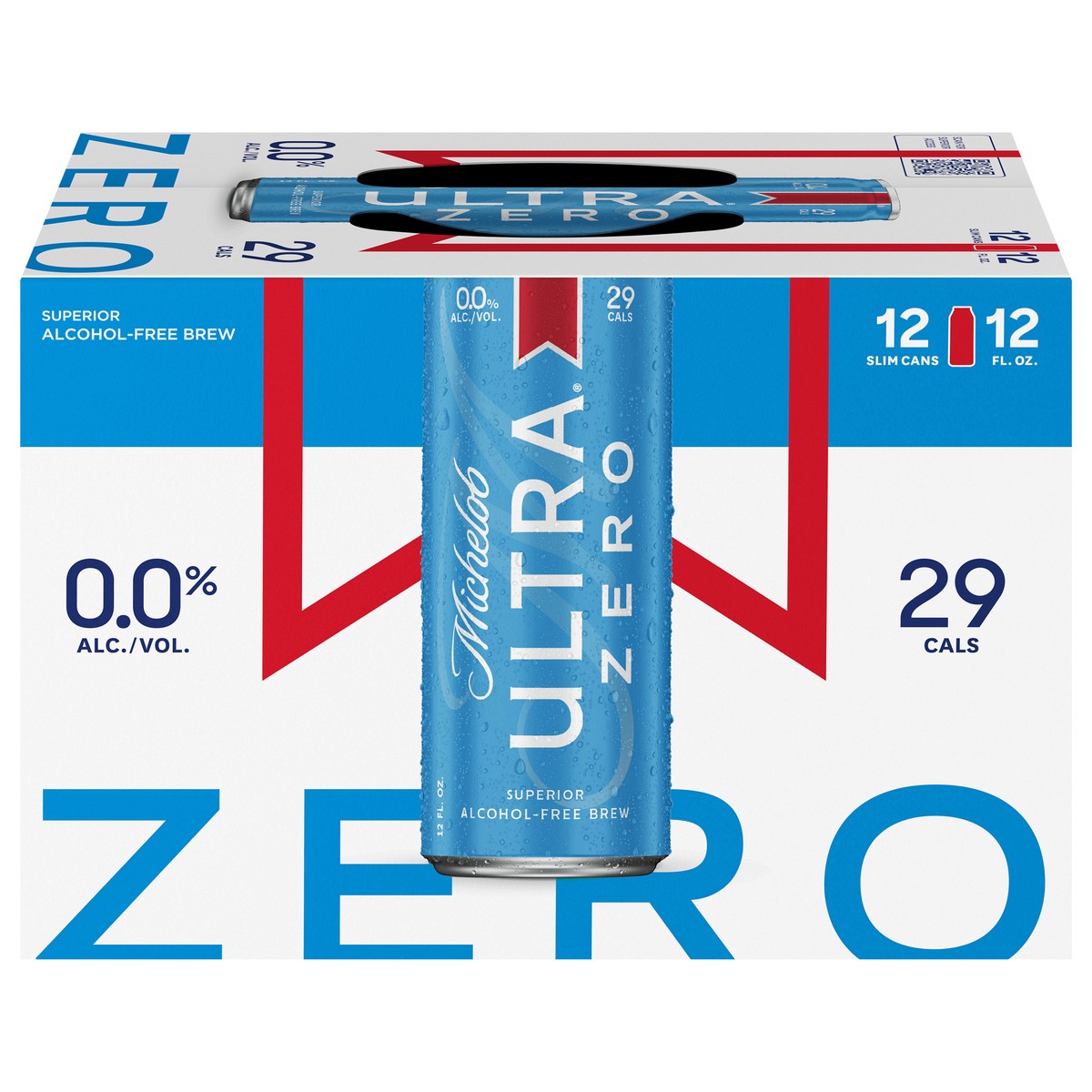 slide 1 of 12, Michelob ULTRA Zero Non-Alcoholic American Lager Beer, 12 Pack, 12 fl oz Cans, 144 fl oz