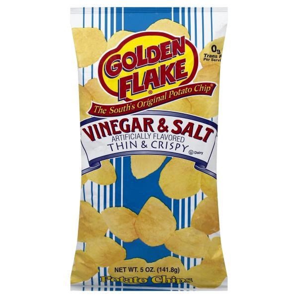 slide 1 of 1, Golden Flake Potato Chips, Vinegar & Salt, Thin & Crispy, Bag, 4.625 oz