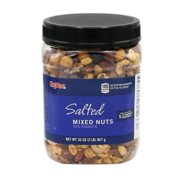 slide 1 of 1, Hy-Vee Salted Mixed Nuts, 32 oz