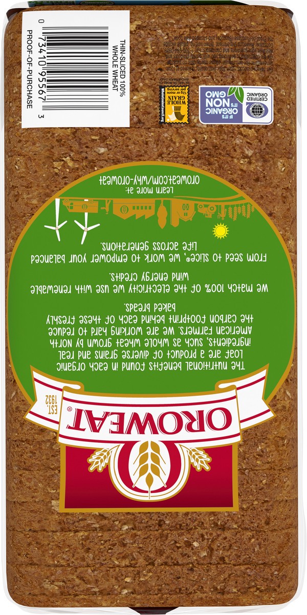 slide 2 of 7, Oroweat Organic 100% Whole Wheat Thin-Sliced Bread, 20 oz, 1 cnt