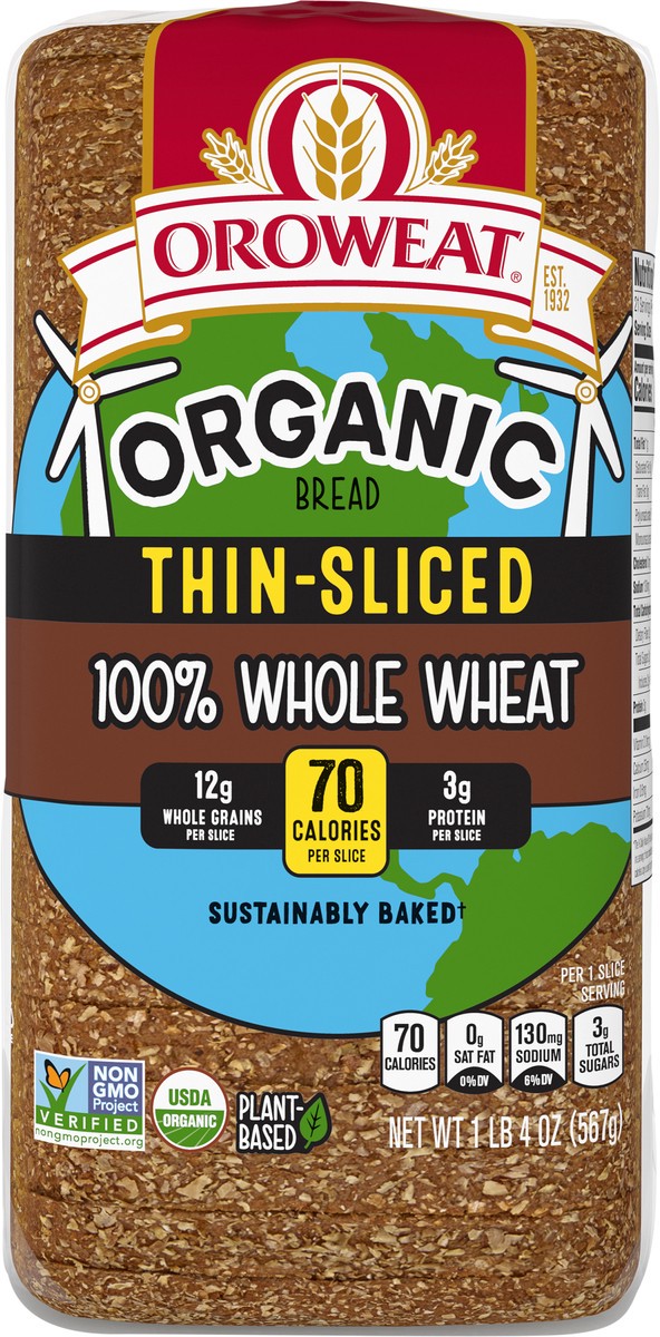 slide 7 of 7, Oroweat Organic 100% Whole Wheat Thin-Sliced Bread, 20 oz, 1 cnt