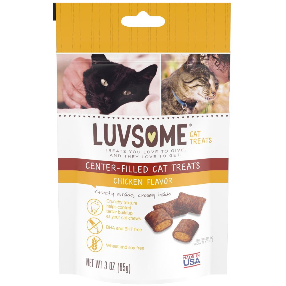 slide 3 of 3, Luvsome Chicken Center-Filled Cat Treats, 3 oz