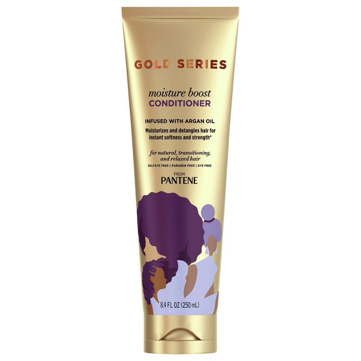 slide 1 of 3, Pantene Gold Series from Pantene Sulfate-Free Moisture Boost Conditioner Infused with Argan Oil for Curly, Coily Hair, 8.4 fl oz, 8.4 fl oz