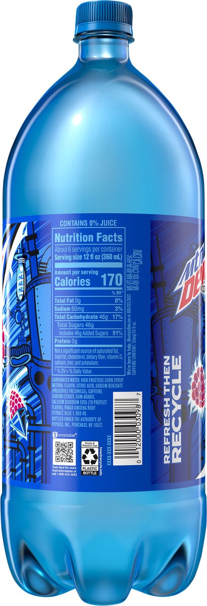 slide 4 of 4, Mountain Dew Voltage DEW Charged With Raspberry Citrus Flavor And Ginseng 2 L, 2.10 qt