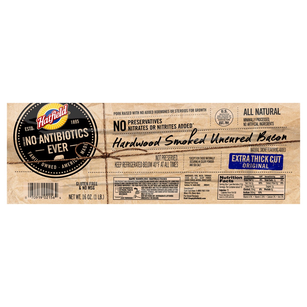 slide 7 of 7, Hatfield NAE Bacon Uncured Hardwood Smoked 16 OZ Resealable Package, 16 oz