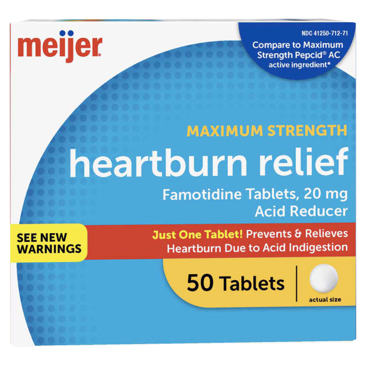 slide 1 of 29, Meijer Maximum Strength Heartburn Relief Famotidine Tablets, 20 mg, 50 ct