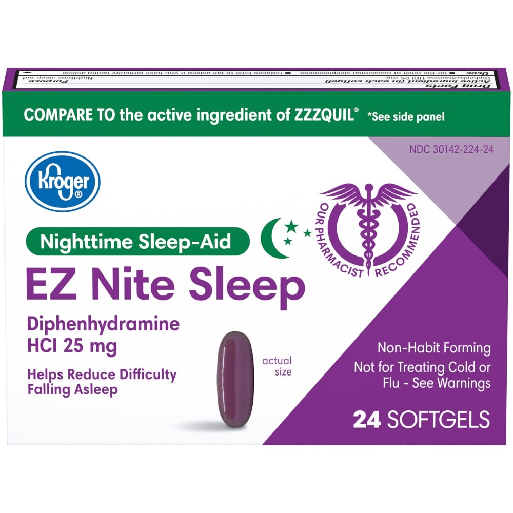 slide 1 of 1, Kroger Ez Nite Sleep Nighttime Sleep-Aid Softgels, 24 ct
