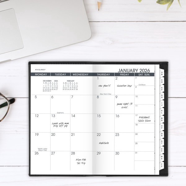 slide 3 of 10, AT-A-GLANCE® 2026 Refillable Monthly Planner, Black, Pocket, 3 1/2"" x 6"", 1 ct