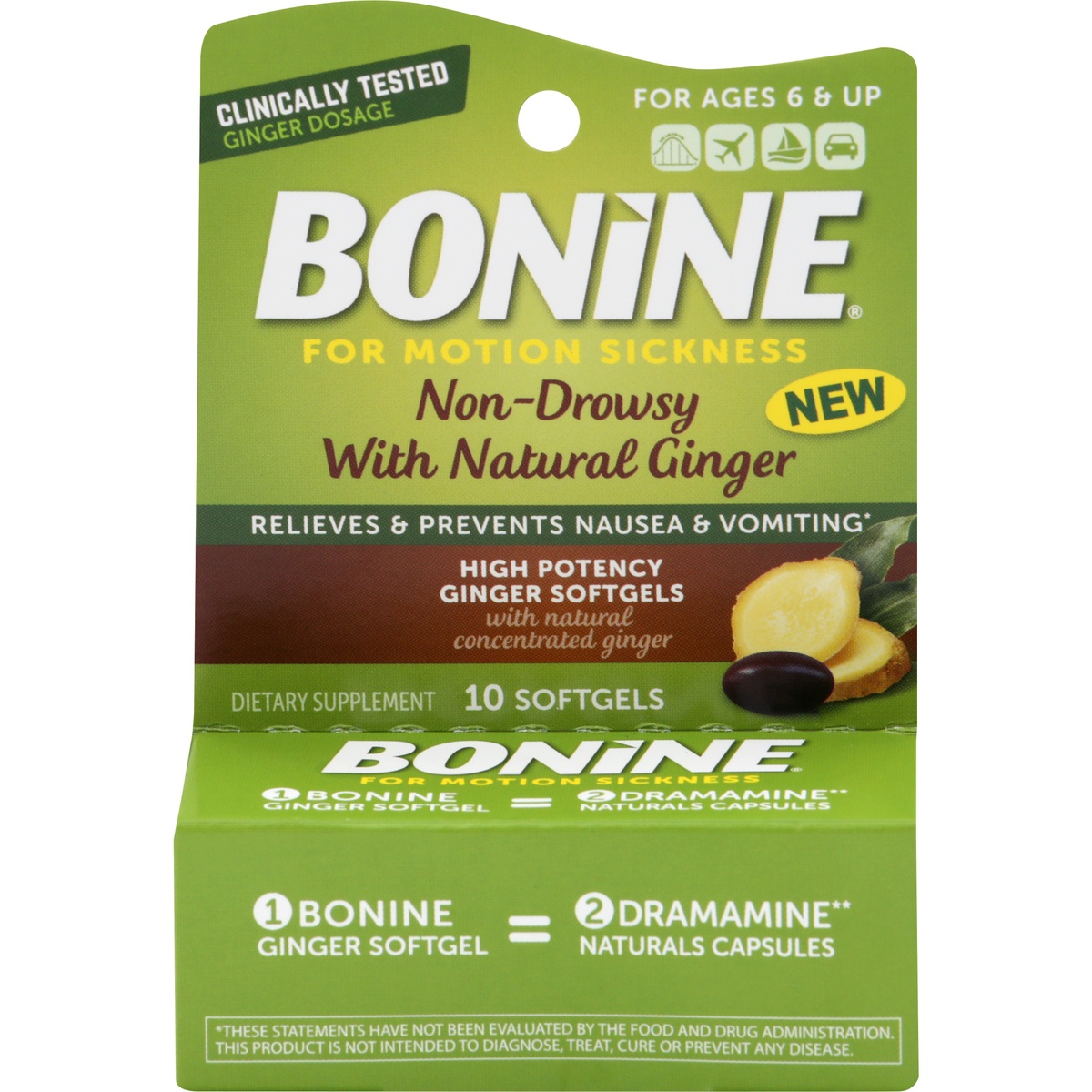 slide 1 of 1, Bonine High Potency Ginger Softgels, 10 ct