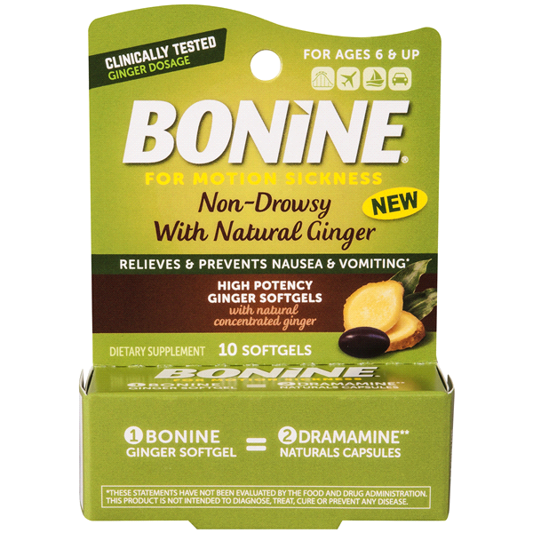 slide 1 of 3, Bonine High Potency Ginger Softgels, 10 ct