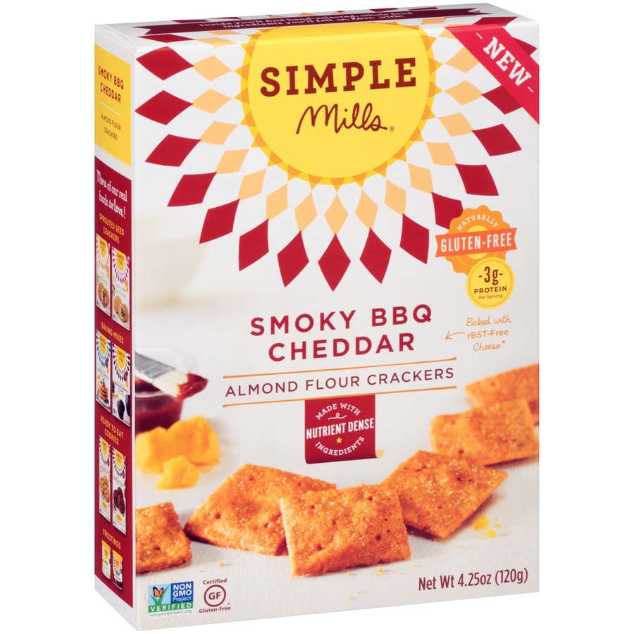 slide 6 of 8, Simple Mills Cracker Smoky BBQ Cheddar Almond Flour, 1 ct