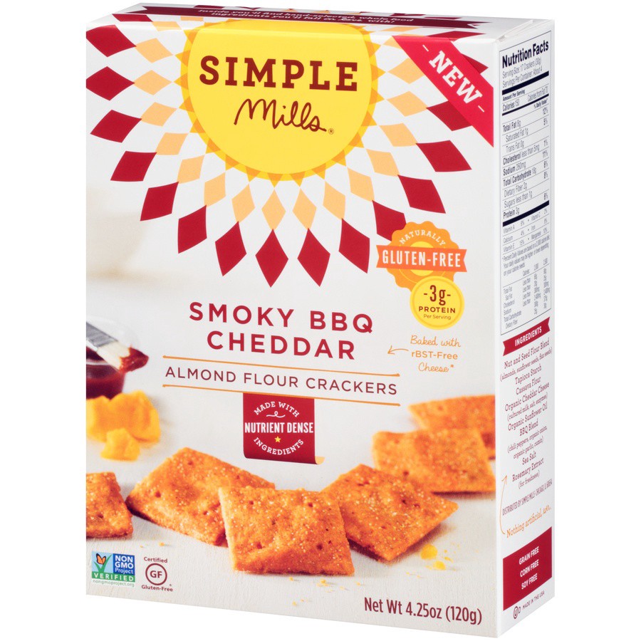 slide 5 of 8, Simple Mills Cracker Smoky BBQ Cheddar Almond Flour, 1 ct