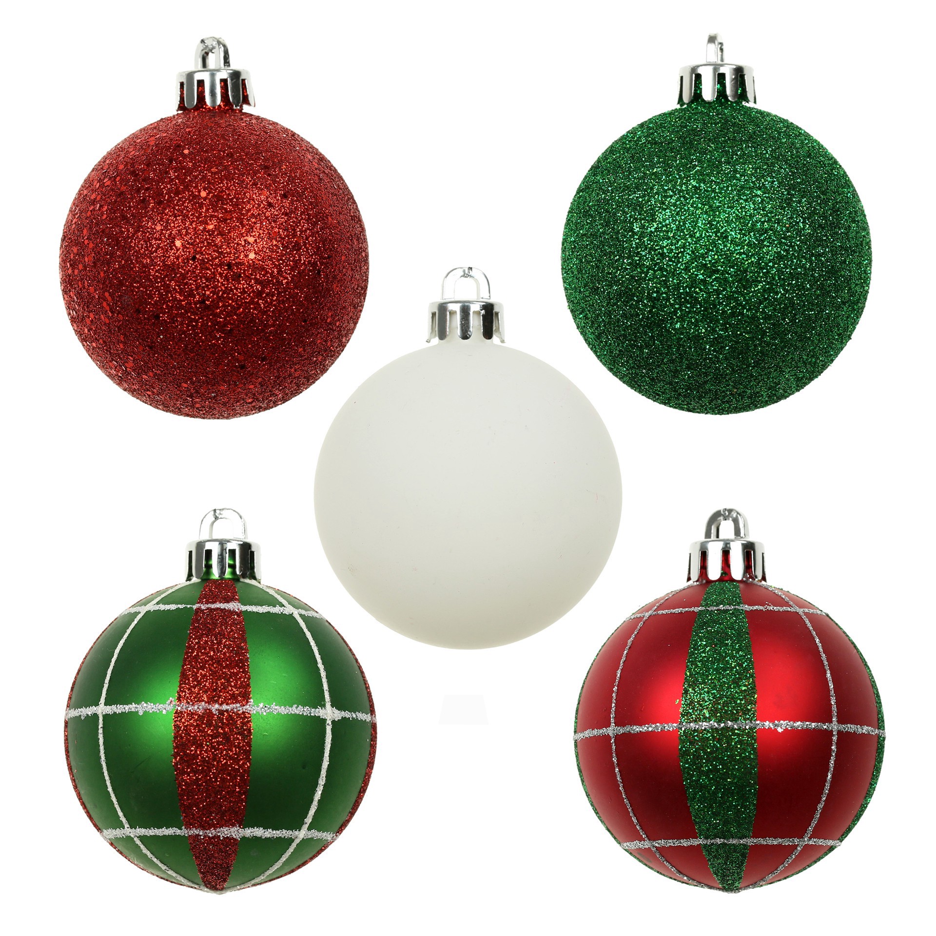 slide 2 of 3, 5 Pack 2.2" Red, Green & White Shatterproof Ball Ornaments By Ashland, 5 ct