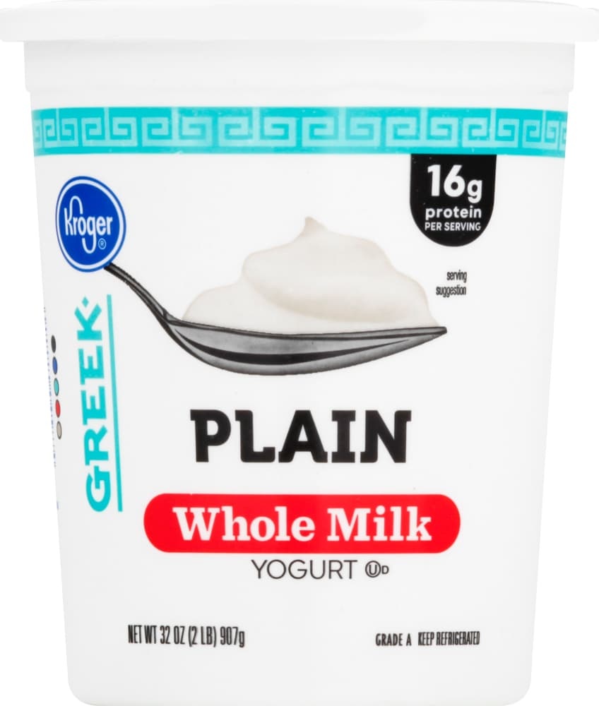 slide 1 of 1, Kroger Plain Whole Milk Greek Yogurt, 32 oz
