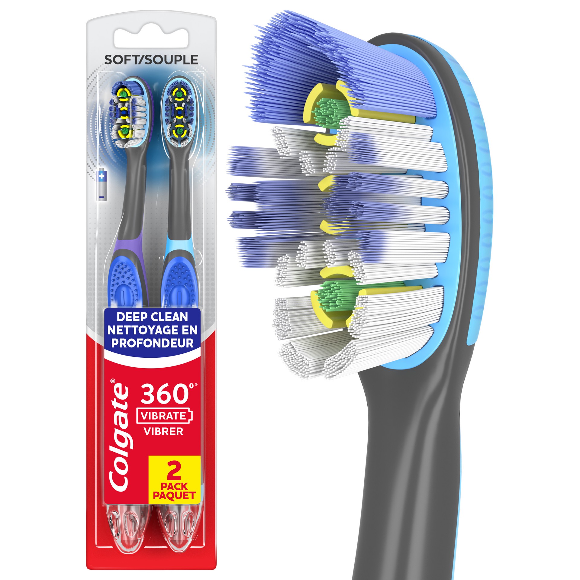 slide 1 of 45, Colgate 360 Total Advanced Floss-Tip Sonic Powered Vibrating Toothbrush, Soft, 2 ct