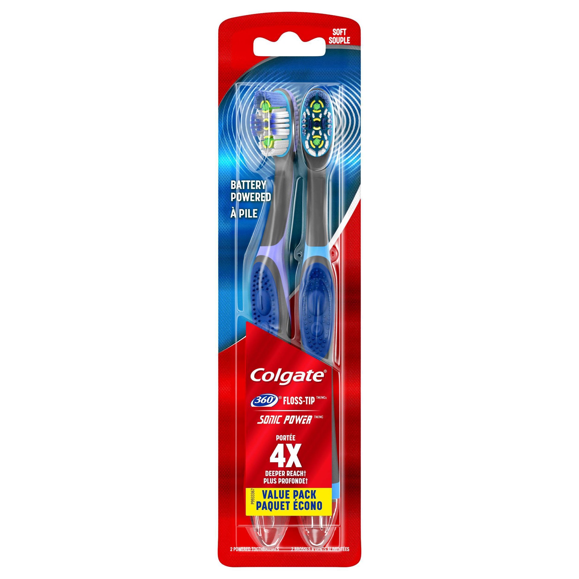 slide 1 of 45, Colgate 360 Total Advanced Floss-Tip Sonic Powered Vibrating Toothbrush, Soft, 2 ct